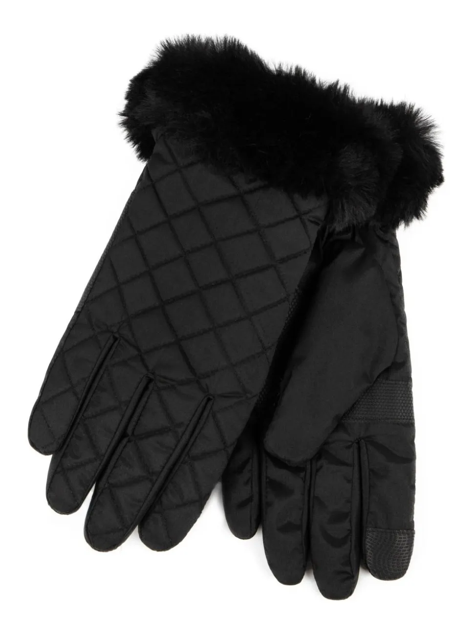 Totes Black SmarTouch Water Repellent Padded Gloves With Fur Cuff