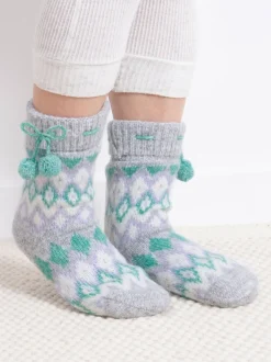 Totes Blue Toasties Ladies Fairisle Chenille Slipper Socks