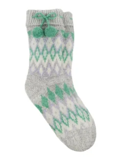 Totes Blue Toasties Ladies Fairisle Chenille Slipper Socks