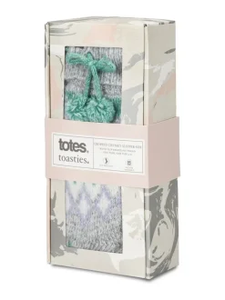 Totes Blue Toasties Ladies Fairisle Chenille Slipper Socks
