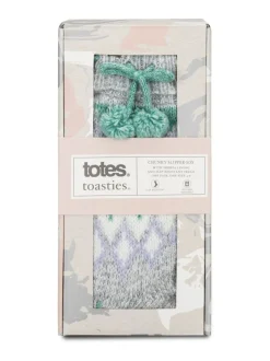 Totes Blue Toasties Ladies Fairisle Chenille Slipper Socks