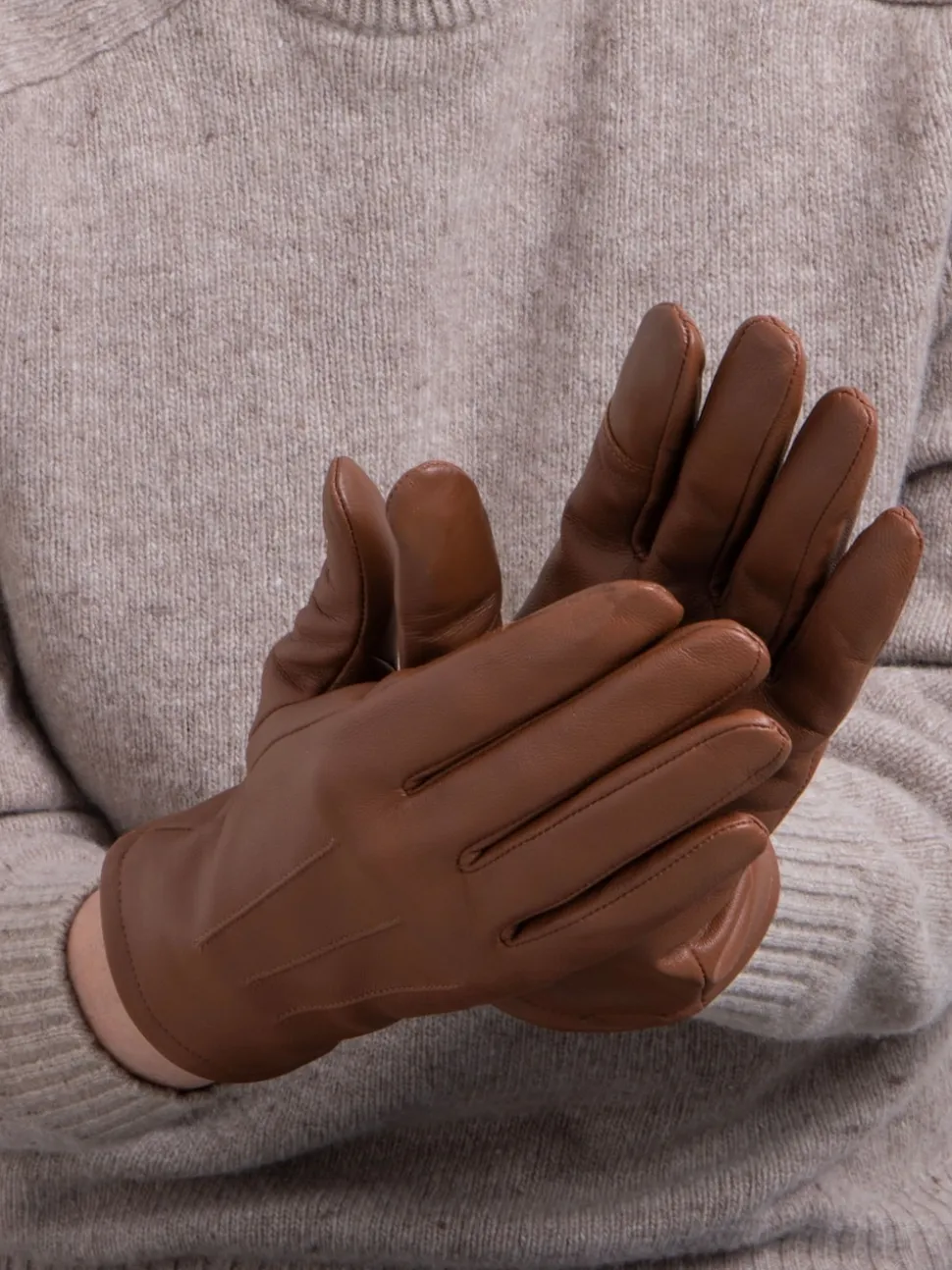 Totes Brown 3 Point Smartouch Winter Leather Gloves