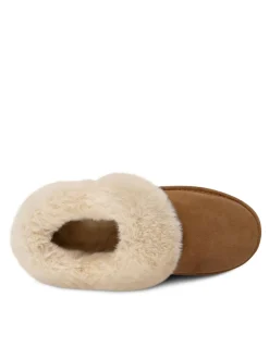 Totes Brown Ladies Isotoner Real Suede Bootie Slippers