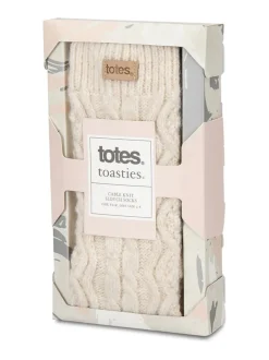 Totes Cream Toasties Ladies Cable Knit Slouch Slipper Socks