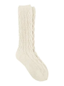 Totes Cream Toasties Ladies Cable Knit Slouch Slipper Socks