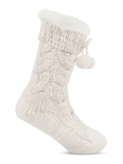Totes Cream Toasties Ladies Luxury Chunky Knit Slipper Socks