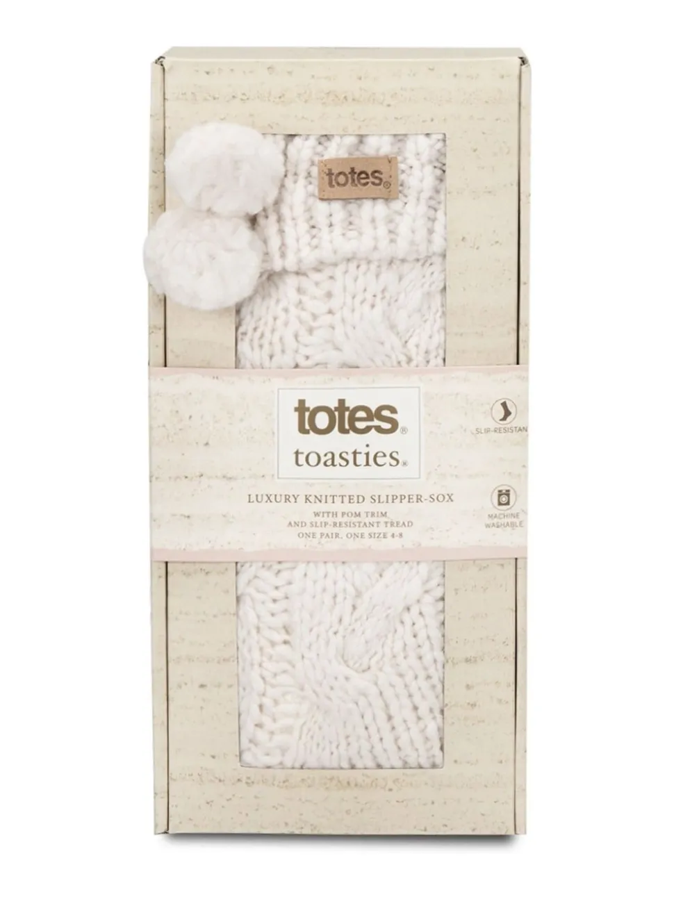 Totes Cream Toasties Ladies Luxury Chunky Knit Slipper Socks