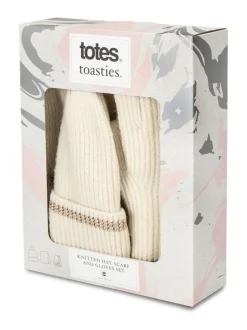 Totes Cream Toasties Ladies Knitted Hat Scarf and Gloves Gift Set