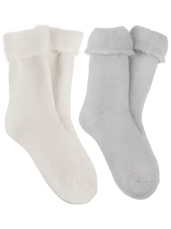 Totes Natural Ladies Brushed Thermal Bed Socks 2 Pack