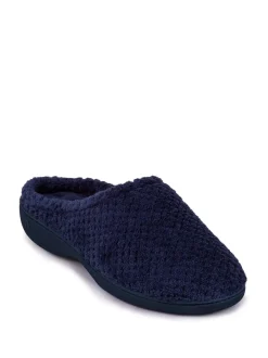 Totes Navy Isotoner Popcorn Terry Mules Slippers