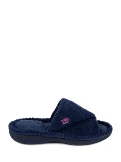 Totes Navy Ladies Isotoner Popcorn Turnover Open Toe Slippers