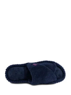 Totes Navy Ladies Isotoner Popcorn Turnover Open Toe Slippers