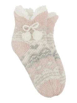 Totes Pink Toasties Ladies Chenille Crop Knitted Slipper Socks