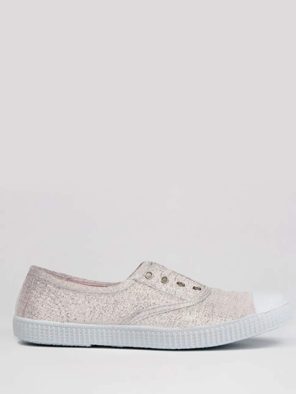 Trotters London Silver Adult Plum Canvas Shoes