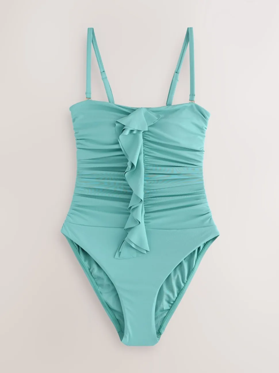 Turquoise Blue Tummy Control Frill Bandeau Swimsuit