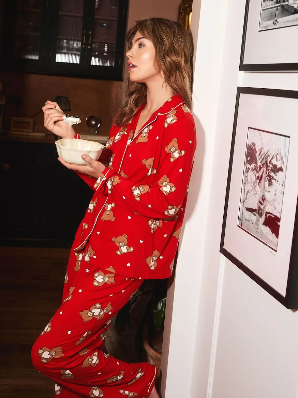 Urban Threads Red Teddy Bear Long Pyjamas Set