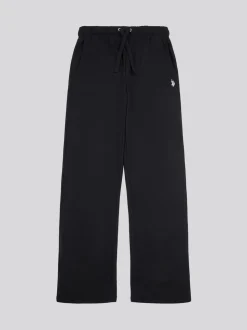 U.S. Polo Assn. Black Womens Double Horsemen Wide Leg Joggers