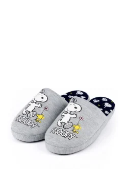 Vanilla Underground Grey Snoopy Womens Winter Mule Slippers