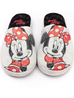 Vanilla Underground Grey Minnie Mouse Womens Winter Mule Slippers