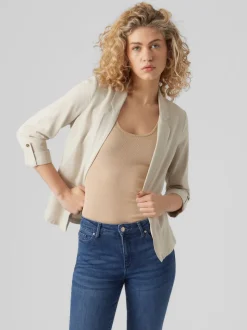 VERO MODA Beige Linen Blend 3/4 Sleeve Jacket
