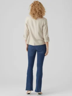 VERO MODA Beige Linen Blend 3/4 Sleeve Jacket