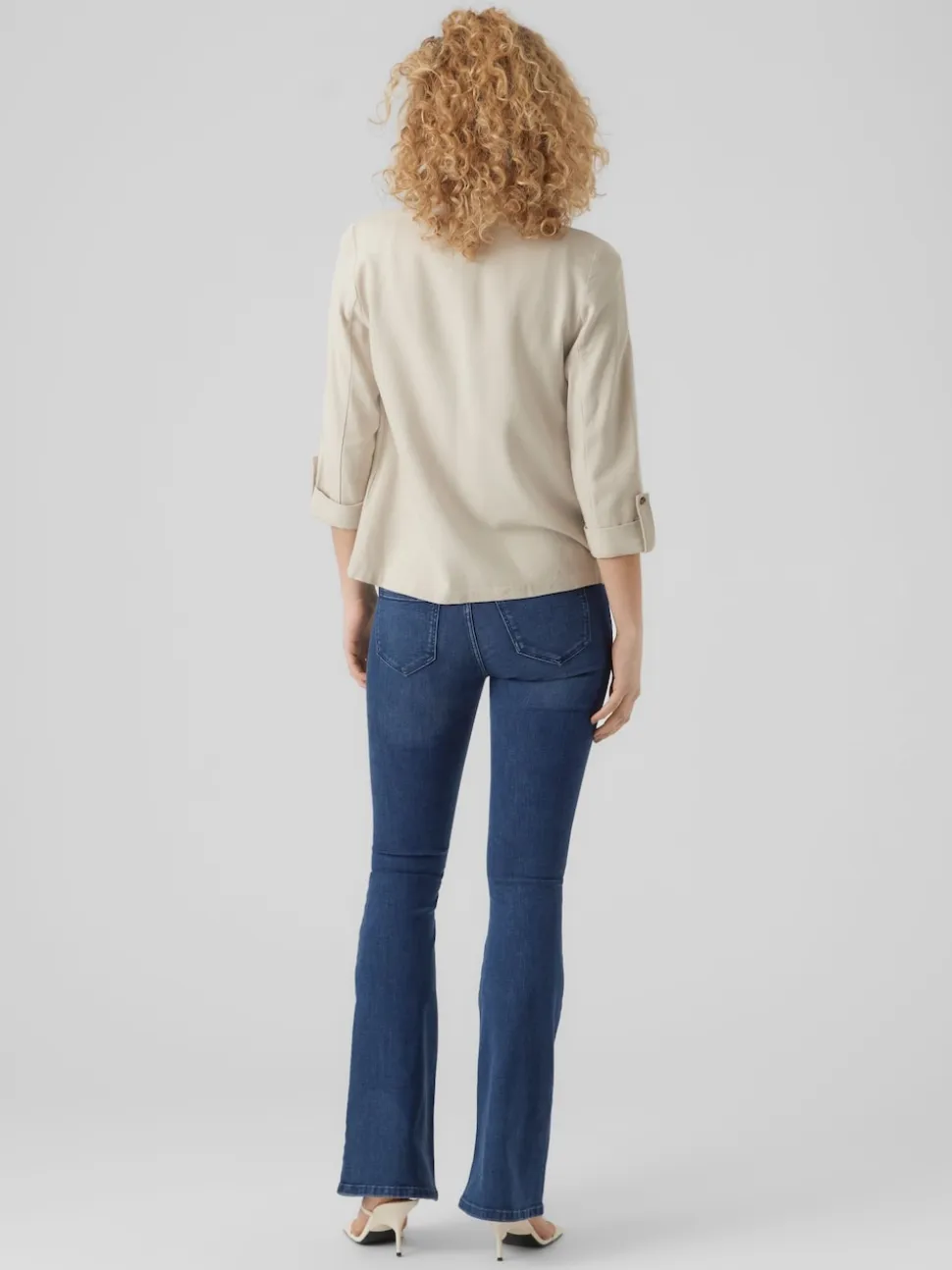 VERO MODA Beige Linen Blend 3/4 Sleeve Jacket