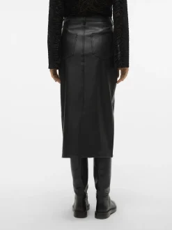 VERO MODA Black Faux Leather Midi Skirt
