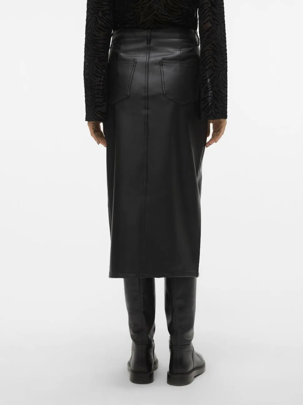 VERO MODA Black Faux Leather Midi Skirt