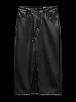 VERO MODA Black Faux Leather Midi Skirt