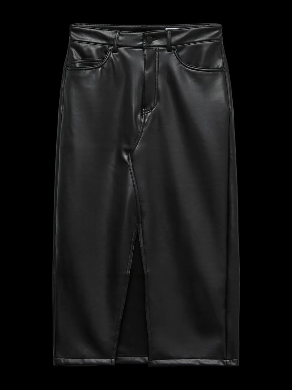 VERO MODA Black Faux Leather Midi Skirt