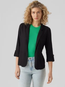 VERO MODA Black Linen Blend 3/4 Sleeve Jacket