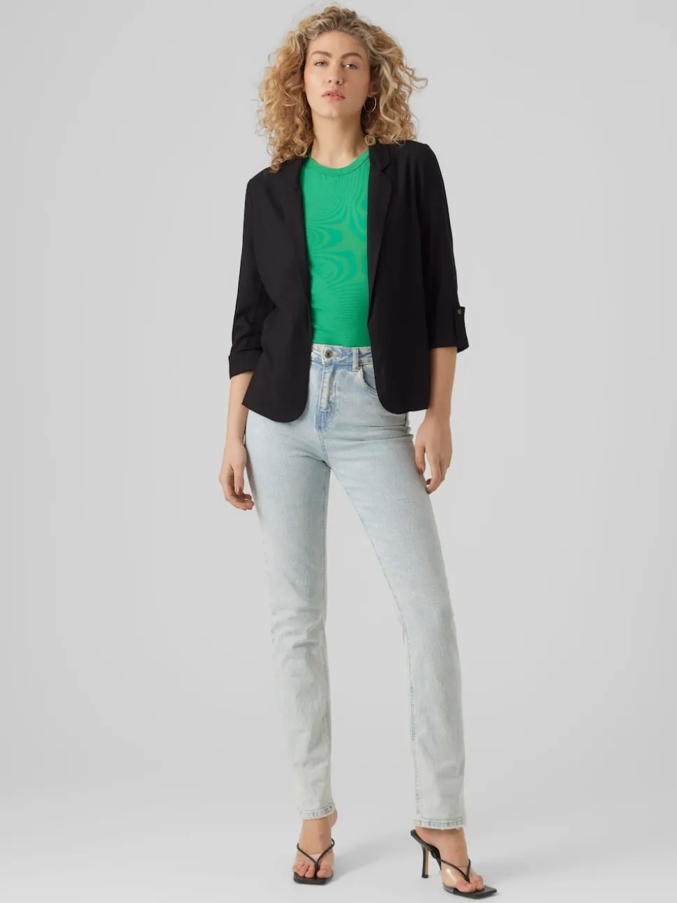 VERO MODA Black Linen Blend 3/4 Sleeve Jacket