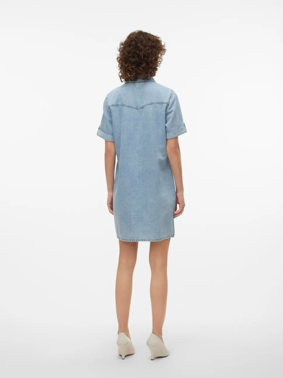 VERO MODA Blue Chrome Short Sleeve Button Down Denim Dress