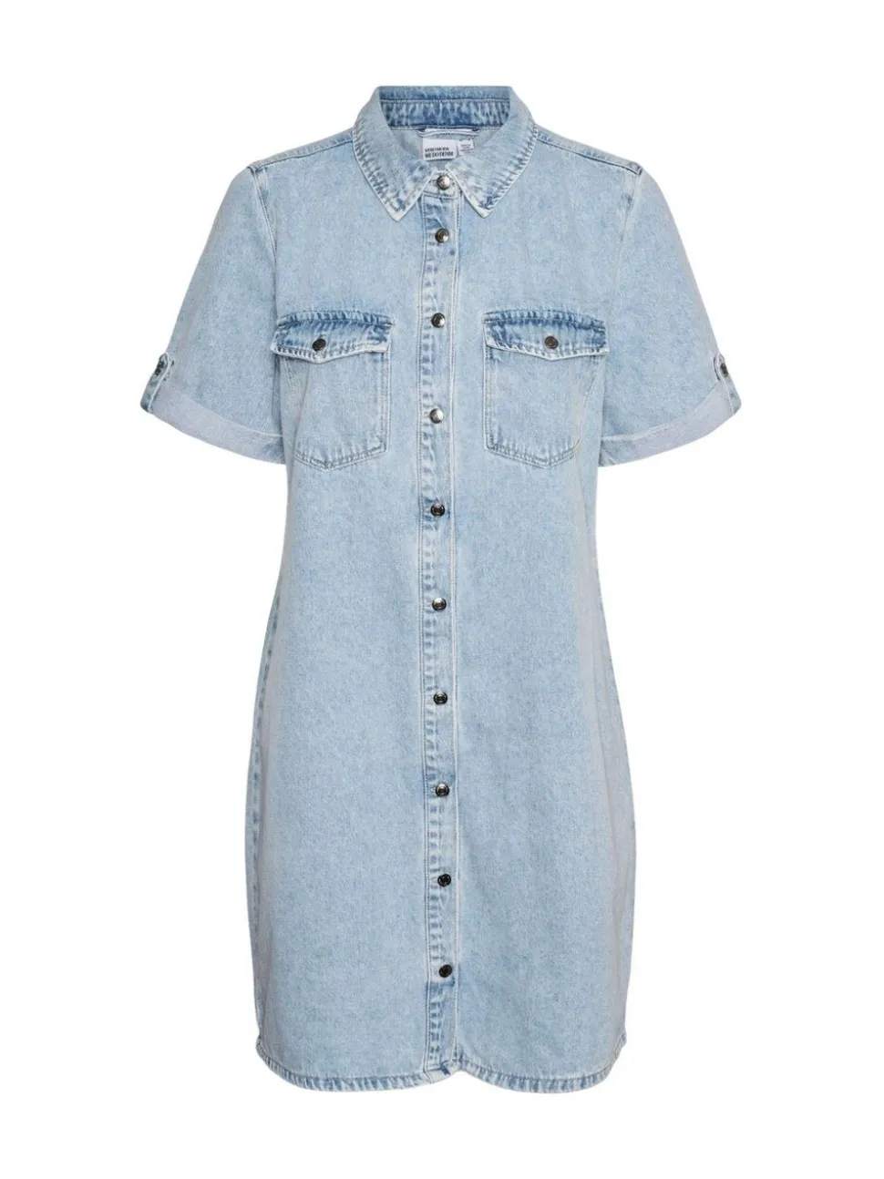 VERO MODA Blue Chrome Short Sleeve Button Down Denim Dress