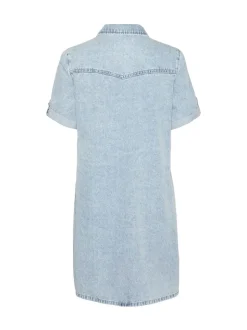 VERO MODA Blue Chrome Short Sleeve Button Down Denim Dress