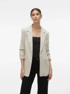 VERO MODA Cream Textured Ruched Sleeve Jacket