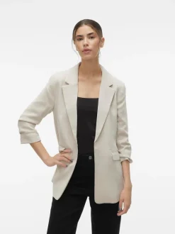 VERO MODA Cream Textured Ruched Sleeve Jacket