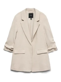 VERO MODA Cream Textured Ruched Sleeve Jacket