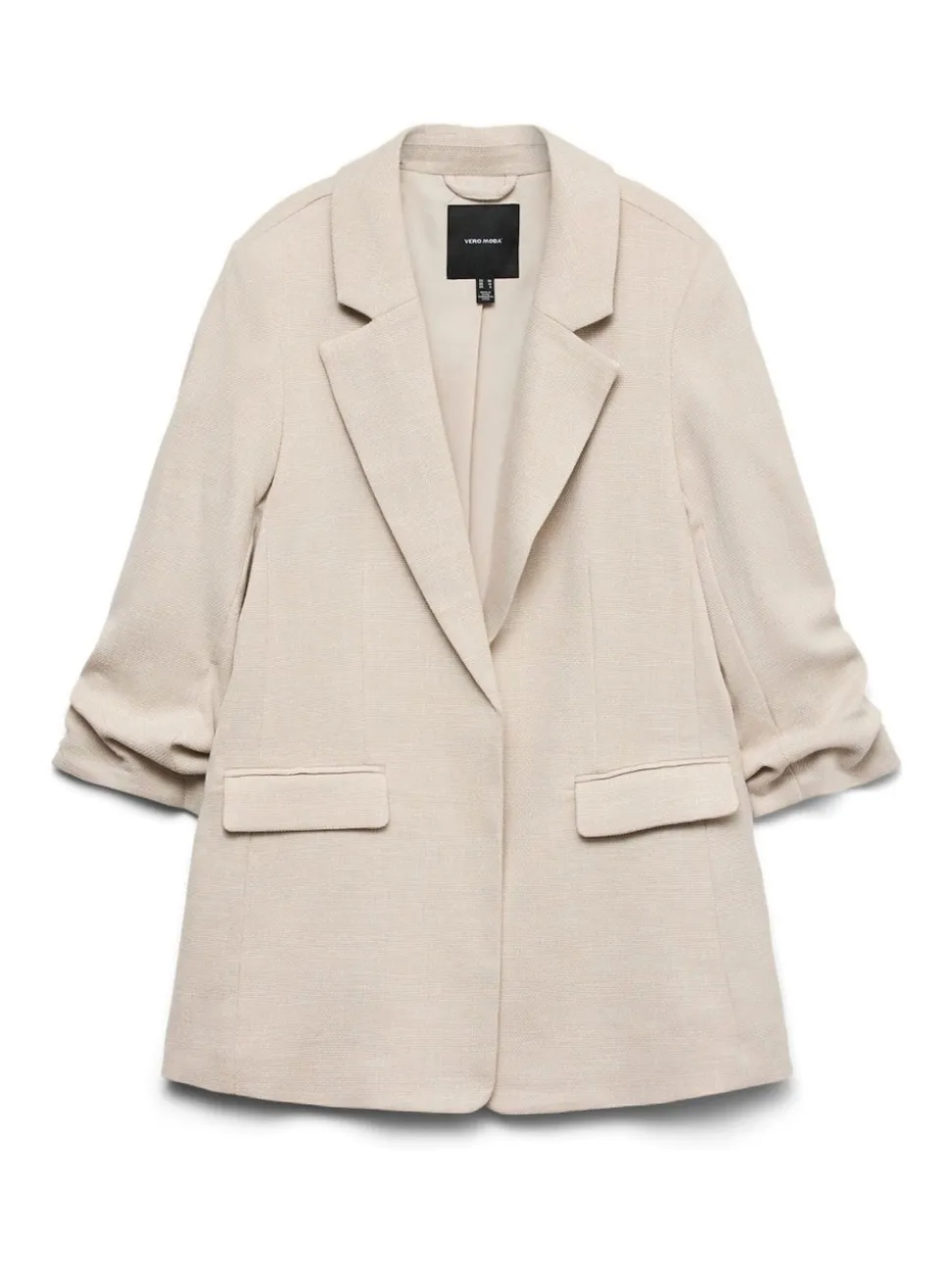VERO MODA Cream Textured Ruched Sleeve Jacket