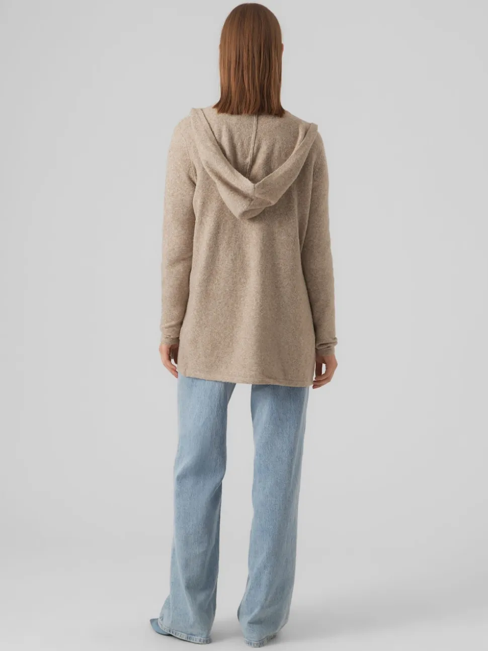 VERO MODA Natural Longline Hooded Knitted Cardigan