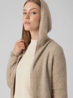 VERO MODA Natural Longline Hooded Knitted Cardigan