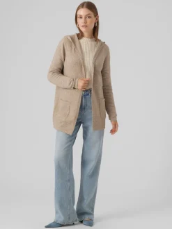 VERO MODA Natural Longline Hooded Knitted Cardigan