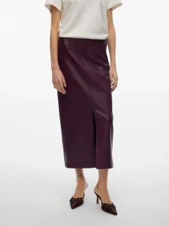 VERO MODA Red High Waisted Coated Midi Skirt