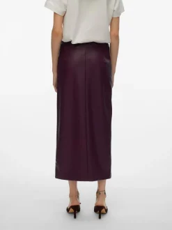 VERO MODA Red High Waisted Coated Midi Skirt