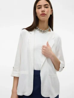 VERO MODA White Linen Blend 3/4 Sleeve Jacket