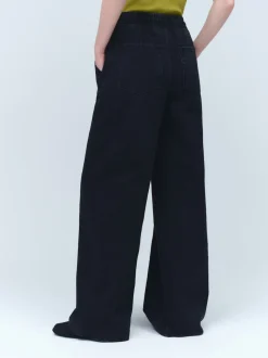 Washed Black Pintuck Wide Leg Denim Joggers