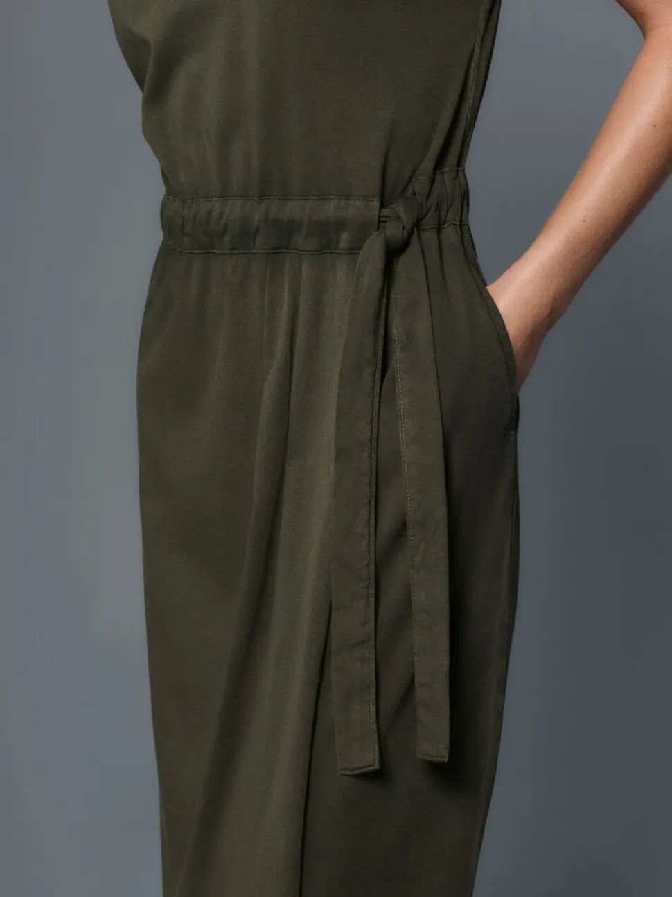 Washed Khaki Green Jersey Sarong Tie T-Shirt Dress