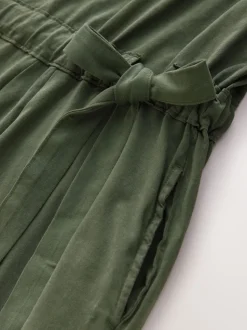 Washed Khaki Green Jersey Sarong Tie T-Shirt Dress