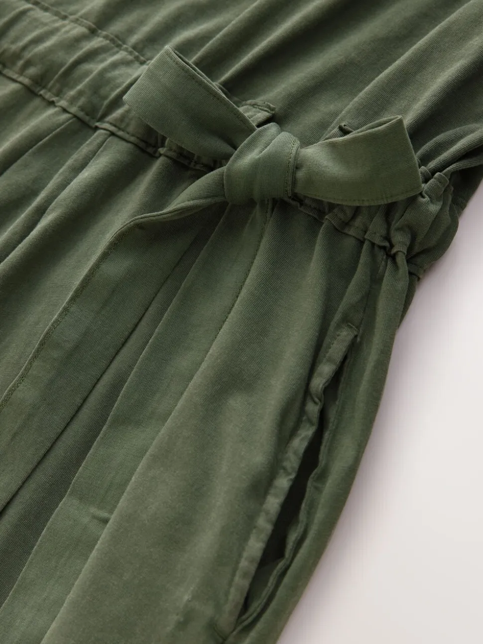 Washed Khaki Green Jersey Sarong Tie T-Shirt Dress