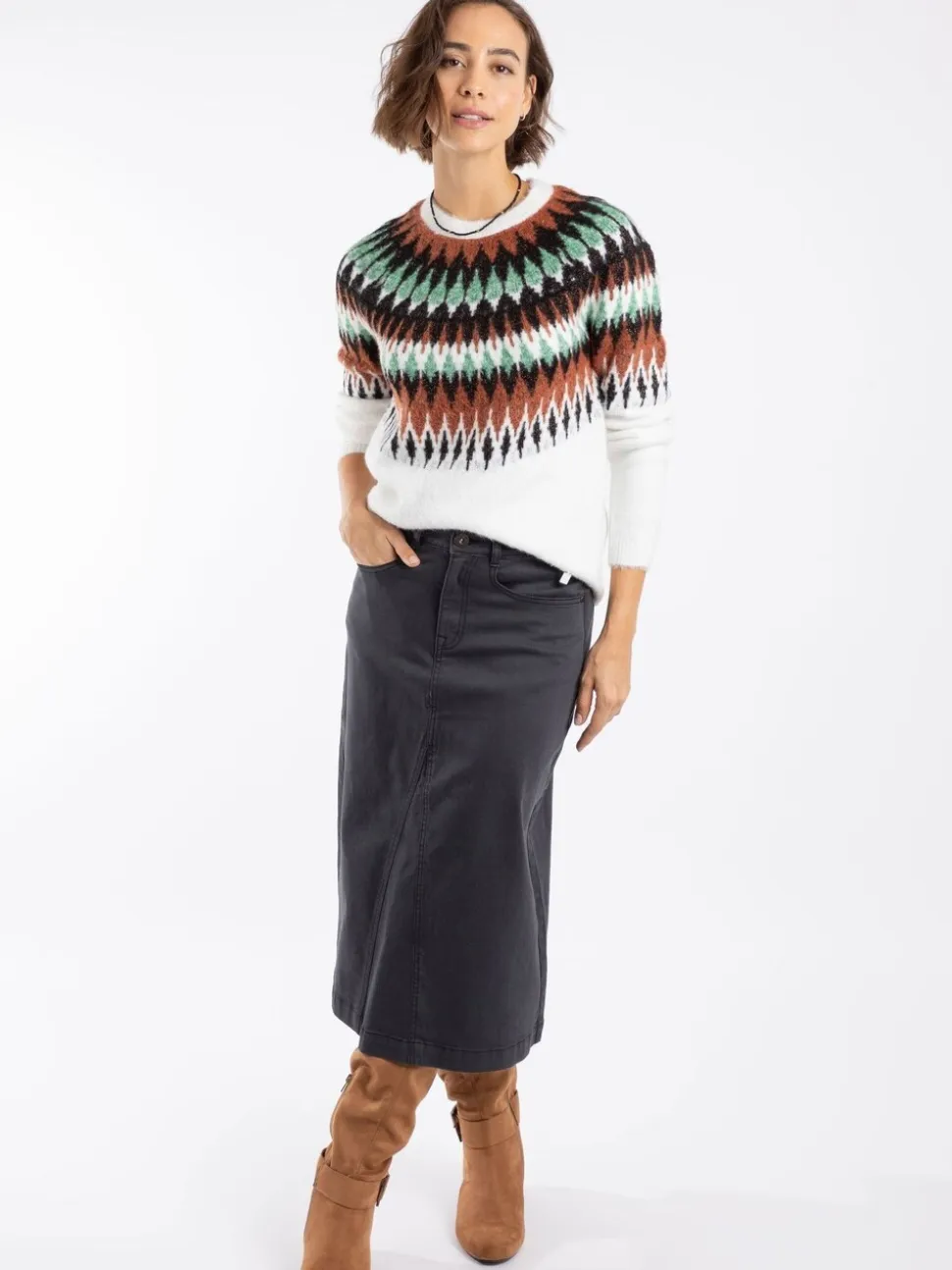 Weird Fish Black Juda Longline Denim Skirt